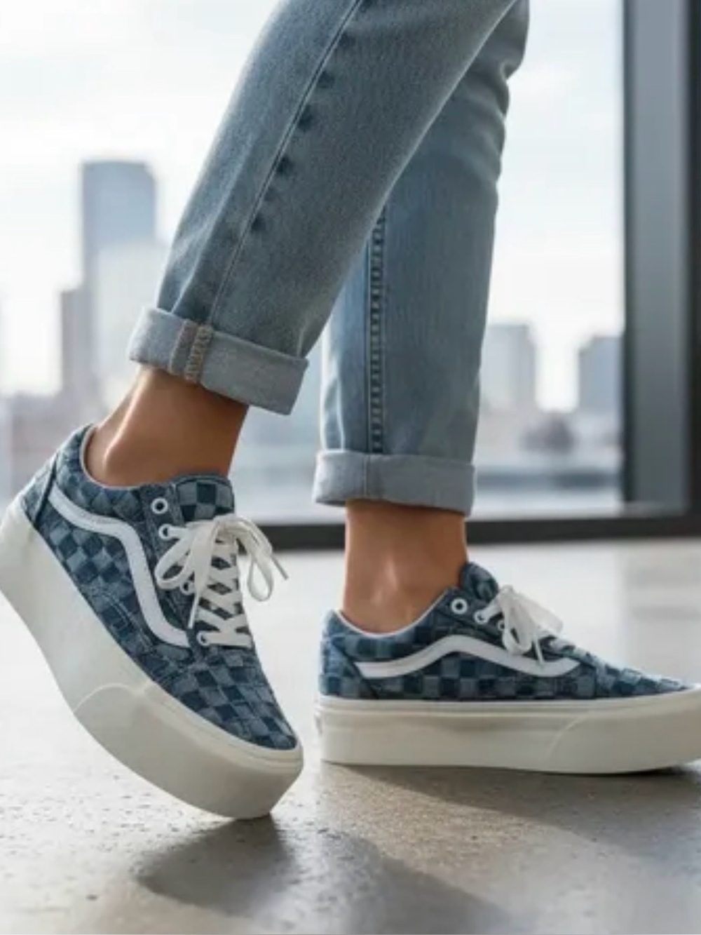 Vans Old Skool Stackform Woven Denim Sneakers Shoes 7.5
